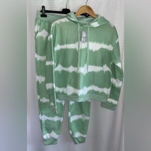 Women’s LOTUS Active tie‎ dye lounge hoodie jogger set green white size large